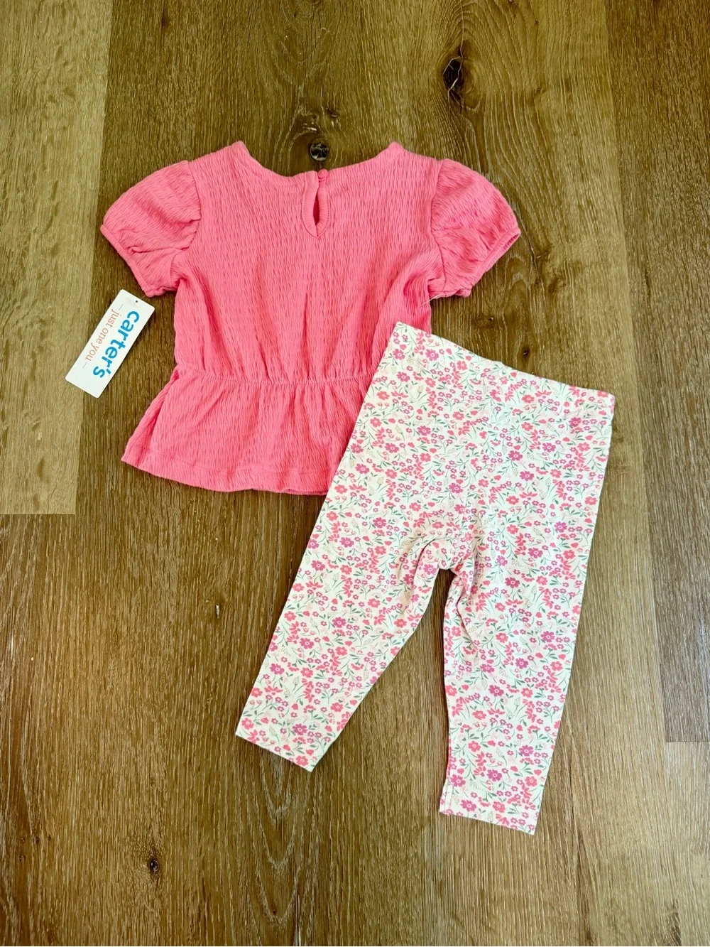 Carter's Coral Pink Smocked Top with Floral Leggings
